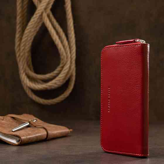 Стильный кожаный женский кошелек на молнии GRANDE PELLE 11563 Красный Киев