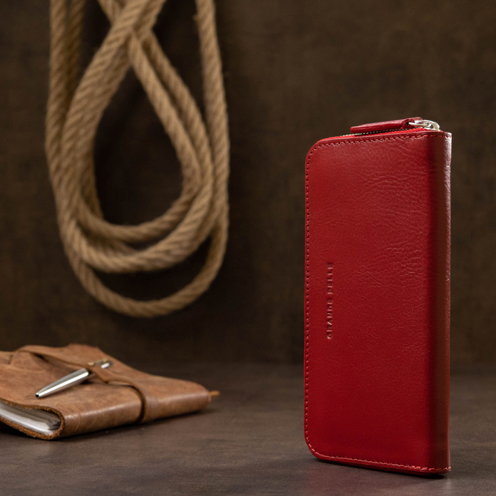 Стильный кожаный женский кошелек на молнии GRANDE PELLE 11563 Красный Киев - изображение 6