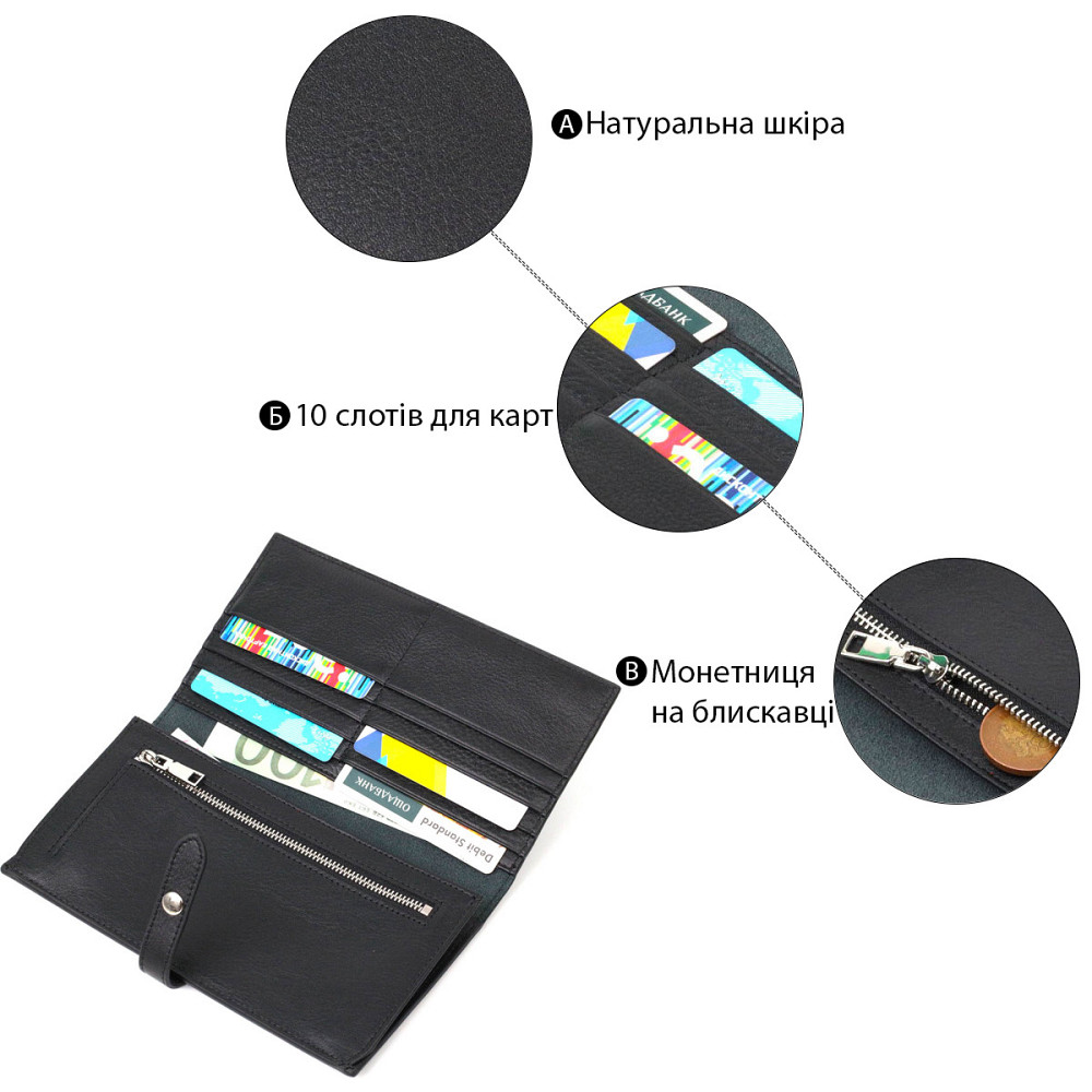 Женский тонкий кошелек из натуральной кожи Tony Bellucci 22036 Черный Киев - изображение 4