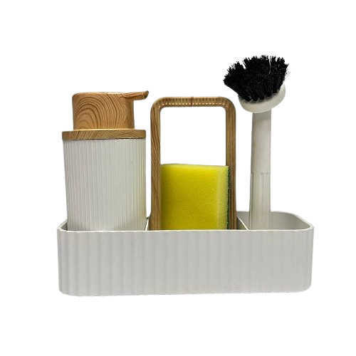 Набір для кухонної мийки 4 предмети (диспенсер, щітка для миття посуду, губка кухонна, підставка) білий BT-4503 ECO Євроголд Житомир