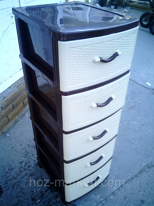Комод пластиковий на 5 ящиків виробництва Україна беж із коричневим Харків - фото 2