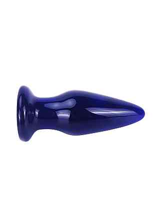 Скляна анальна пробка із вібрацією ToyJoy Buttocks конічної форми, синя Sex Aura Київ