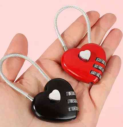 Замок кодовий у формі серця червоний, міні замок для валізи, рюкзака, шафи Київ