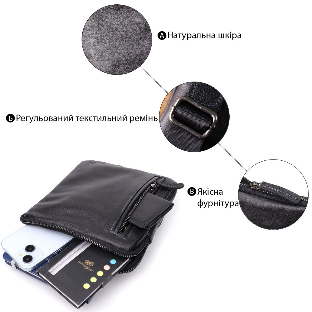 Сумка на плечо для мужчин из прочной зернистой кожи Shvigel 23152 Черный Киев - изображение 8