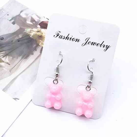 Серьги желейные мишки, розовые - размер 1,6*1см, смола Киев