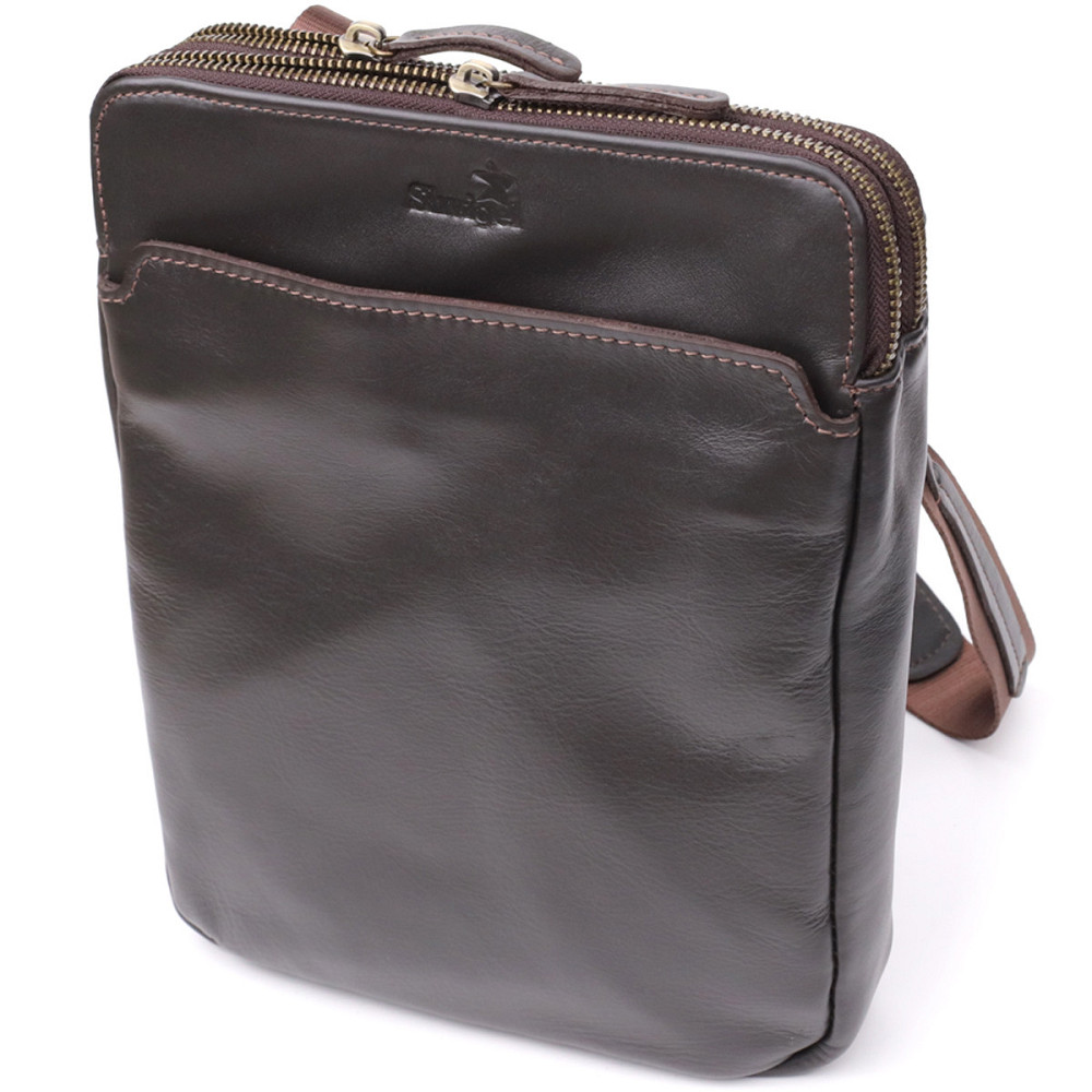 Вертикальная мужская сумка через плечо из гладкой натуральной кожи Коричневый (SHVIGEL) Киев - изображение 5