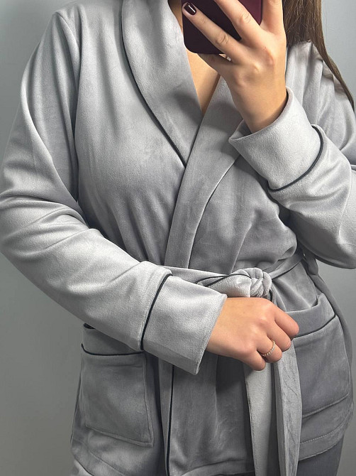 Домашний костюм на запах с поясом Серый 2XL Харьков - изображение 4