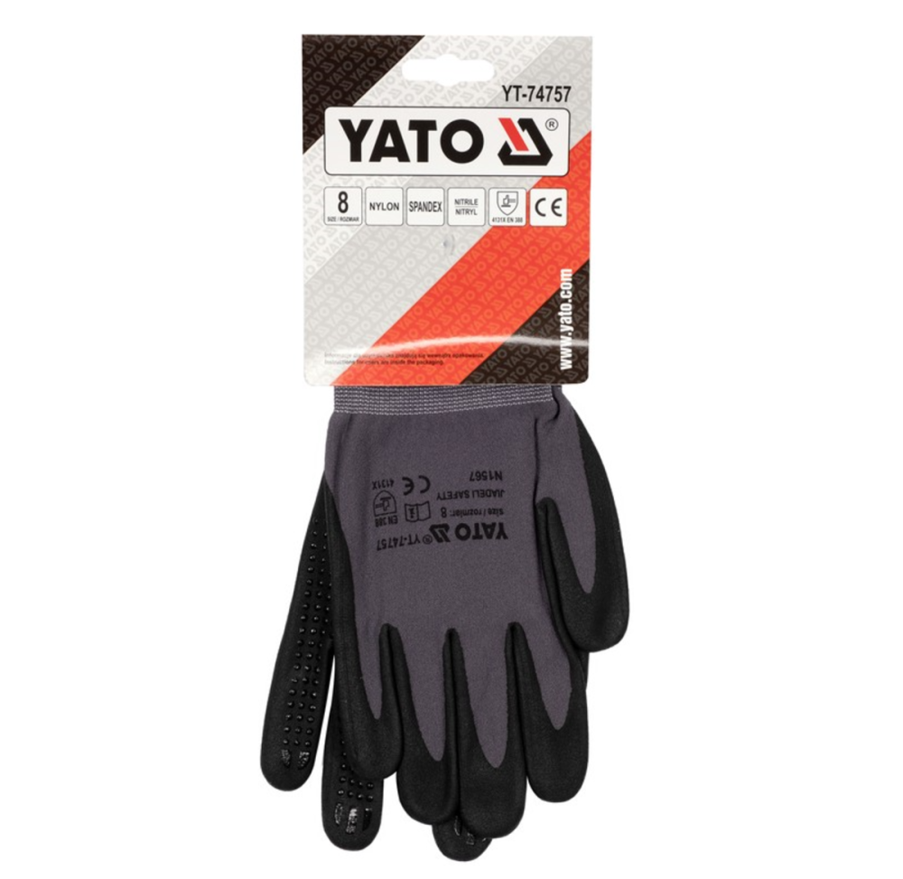 Рукавиці робочі нейлонові YATO покрите спіненим нітрилом з накрапленням, розмір 8, чорнр-сірі [12] Одесса - изображение 3