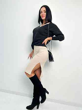 Жіночий костюм-двійка з ангори "Almo" оптом | Батал 54-56, Чорний + бежевий Київ