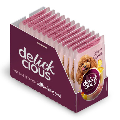 Вологий корм для собак Delickcious Пластівці з індичкою та тропічними фруктами у вершковому соусі 80 г (4820269141827) Вінниця - фото 2