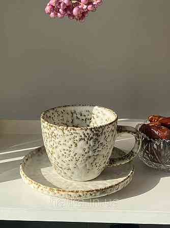 Набір чашок капучино 6 чашок/6 блюдець Olens "Нормандія" 400 мл кераміка 102-0390 для дому та ресторану Київ