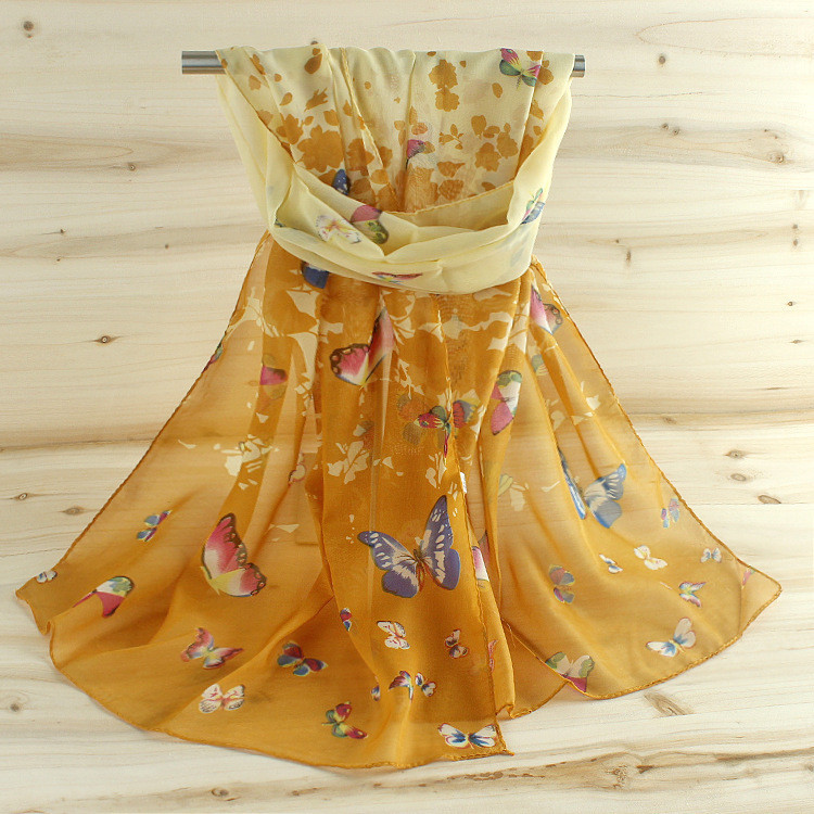 Шифоновый шарф с принтом бабочек для женщин 145 на 48 см разноцветный Киев - изображение 4