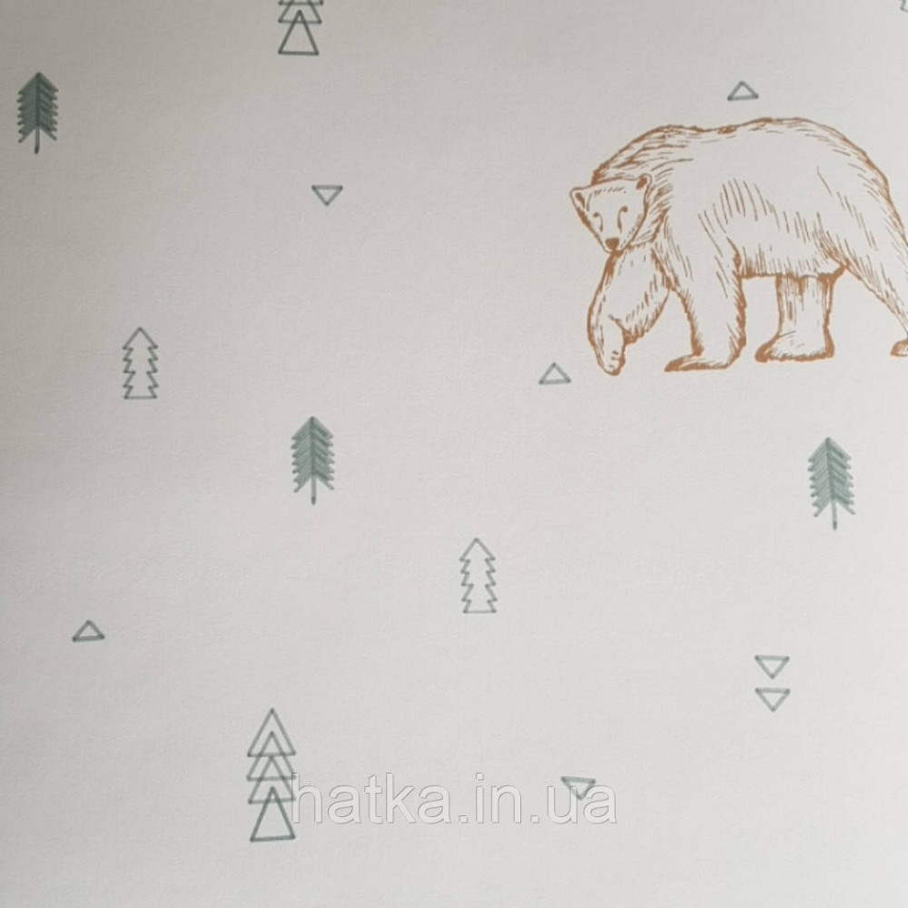Обои флизелиновые детские  Caselio Our Planet животные медведи олени коричневые деревья серые на белом Киев - изображение 1