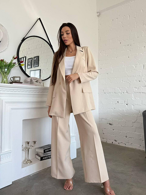 Жіночий стильний діловий костюм ( піджак + штани) креп-костюмка Бежевий, 42/44 Одеса - фото 1