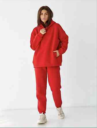 Женский спортивный теплый костюм на флисе батал Красный 4XL/5XL Харьков