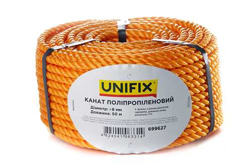 Поліпропіленовий канат UNIFIX 8 мм, 50 м міцний і надійний Харків - фото 1