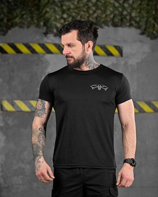 Тактична футболка з відведенням поту Дрон чорна ДЛ6508 Одесса - изображение 2