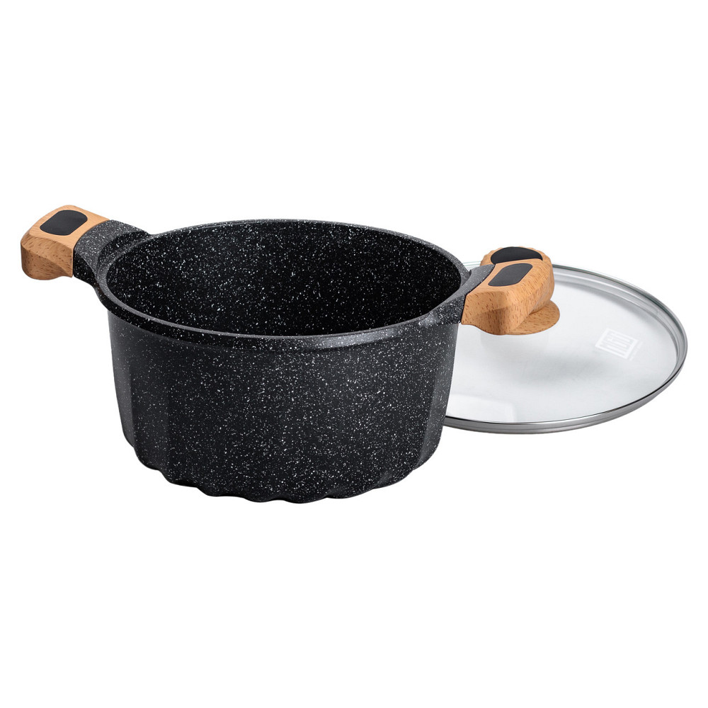 Алюмінієва каструля об'ємом 5 літрів з кришкою Ø 24 см з мармуровим антипригарним покриттям MGC чорна HP-4-433B Коломия - фото 3