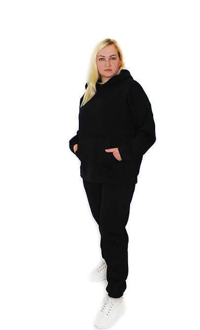 Женский спортивный теплый костюм на флисе батал Черный р 4XL/5XL Харьков - изображение 4