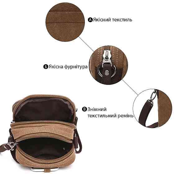 Барсетка текстильна Vintage 20163 Коричнева Київ