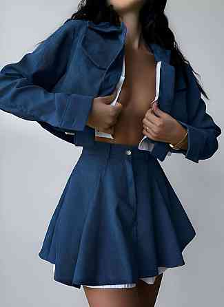 Женский стильный костюм двойка: пиджак и юбка микровельвет. Джинс, 46/48 Одесса