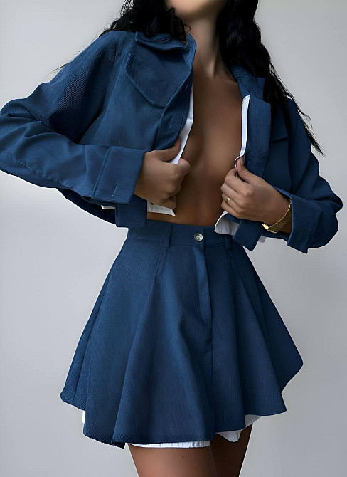 Женский стильный костюм двойка: пиджак и юбка микровельвет. Джинс, 46/48 Одесса - изображение 6