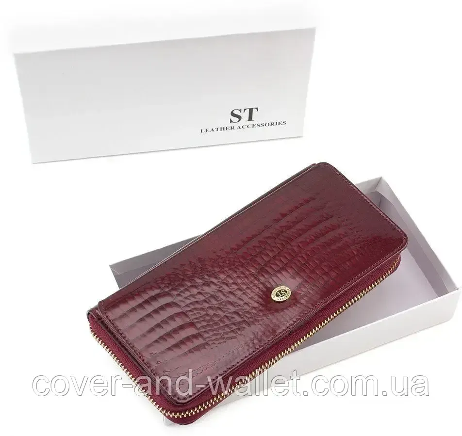Бордовый лаковый кошелек на молнии с блоком для карточек ST S7001A Bordeaux Киев - изображение 10