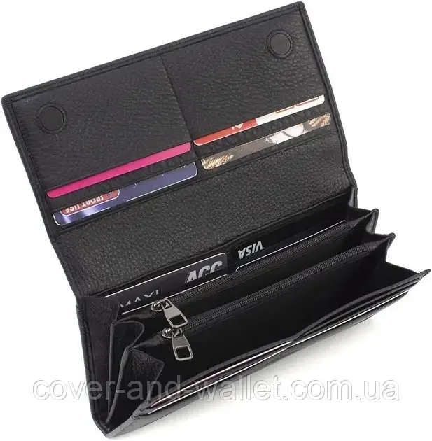 Класичний жіночий гаманець чорного кольору з італійської преміальної шкіри Marco Coverna Київ - фото 3
