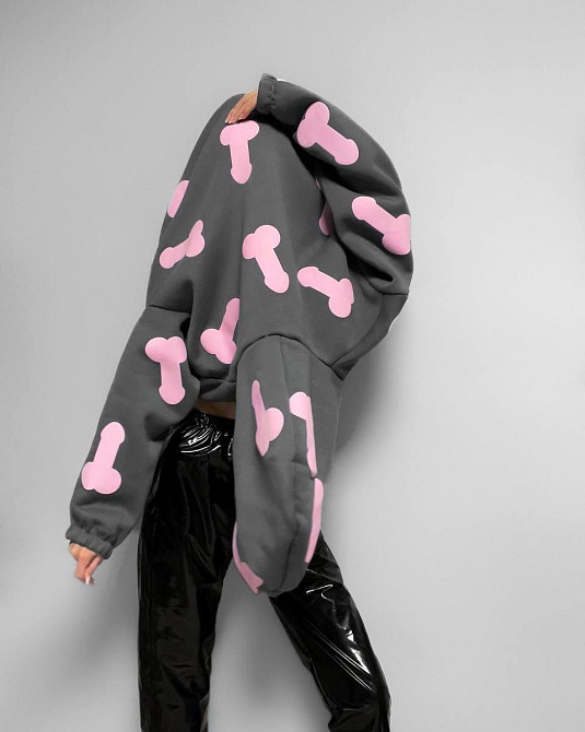 Жіноче тепле ОХУЕ*** худі оверсайз крою на фіксаторах тринитка на флісі Графіт Одеса - фото 7