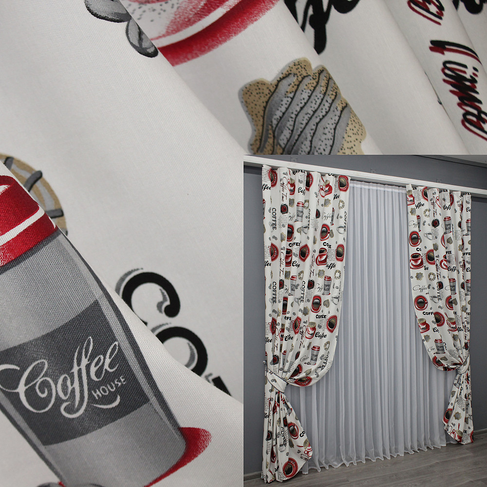 Шторна тканина, з різнокольоровим принтом "Coffee-House" колір різнокольоровий 1496ш Київ - фото 7