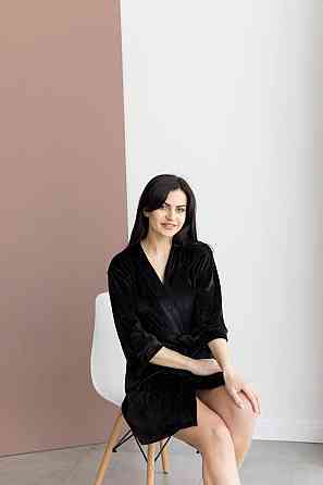 Халат женский плюш велюр под пояс Черный S Харьков