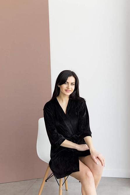 Халат женский плюш велюр под пояс Черный S Харьков - изображение 2