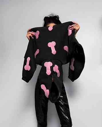 Женское теплое ОХУЕ*** худи оверсайз кроя на фиксаторах трехнитка на флисе Черный Одесса