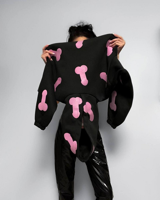 Жіноче тепле ОХУЕ*** худі оверсайз крою на фіксаторах тринитка на флісі Чорний Одеса - фото 6