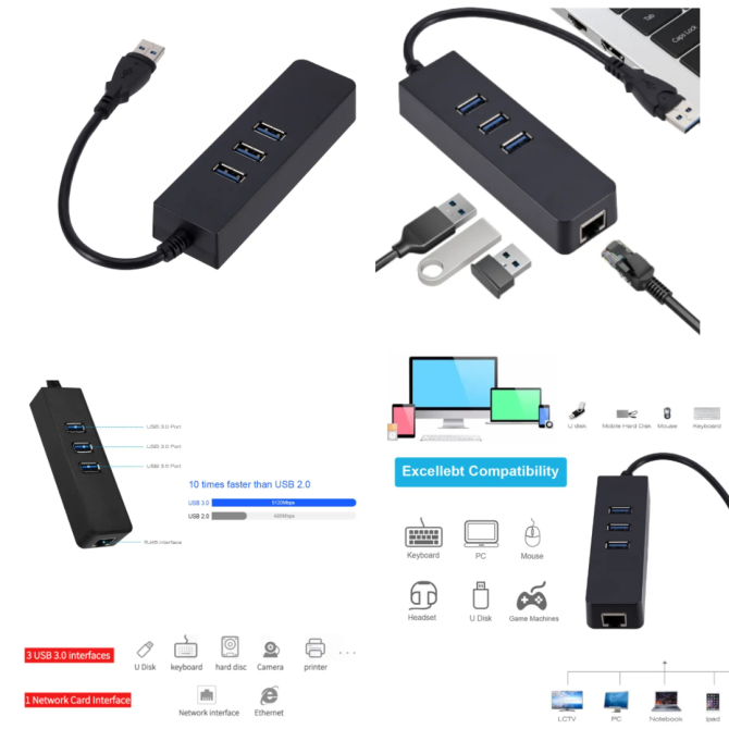 Концентратор USB - USB *3+ RJ45 Луцк - изображение 1