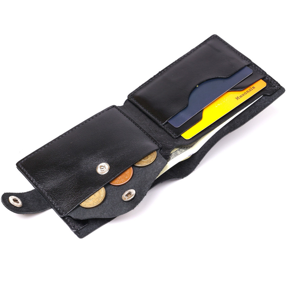 Шкіряне чоловіче портмоне Shvigel 16439 Чорний Київ - фото 8