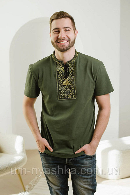 Мужская вышиванка с коротким рукавом хаки Традиция Кривой Рог - изображение 2