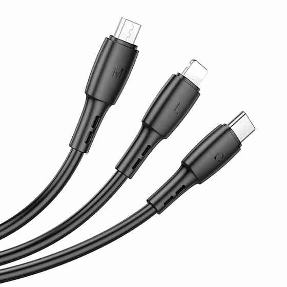 Кабель BOROFONE BX71 USB to iP+Type-C+Micro 2A, 1m, PVC, PVC connectors, Black Киев
