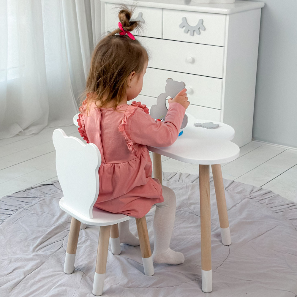 Столик хмаринка 46х70х40 і стільчик медведик 26х26х24, стіл та стілець в дитячу, білий Київ - фото 4