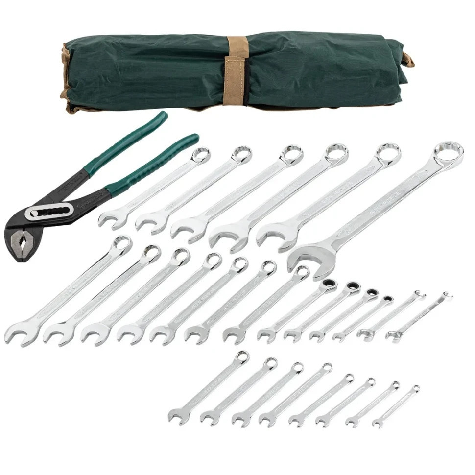 Набір ключів комбінованих універсальний 27 предметів(6-36мм),розрізні 2пр(10-12,11-13мм) тріскачкові 4 предмети(8-13мм) на полотні Одеса - фото 3