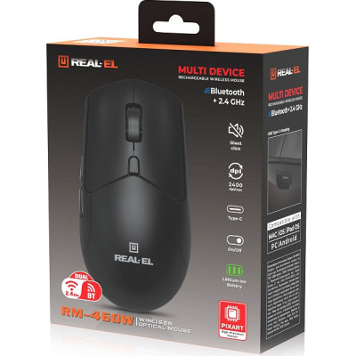 Мишка REAL-EL RM-460W Wireless/Bluetooth Black (EL123200048) Вінниця - фото 3