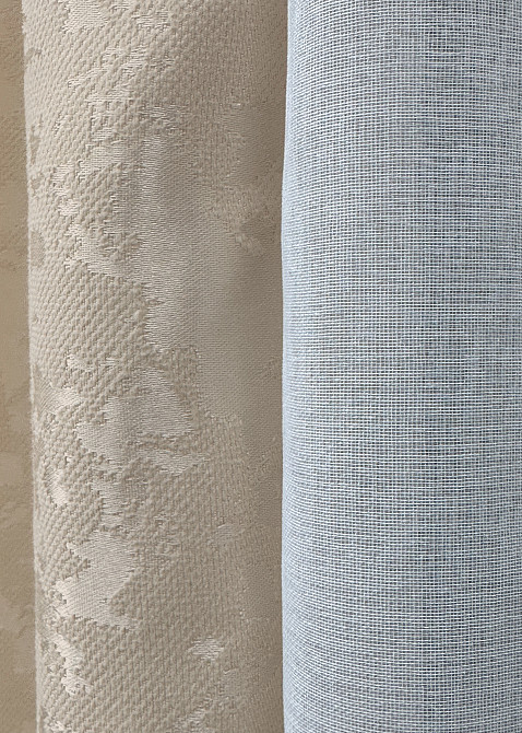 Комплект штор VR-Textil Лен Мрамор 200х270 2шт и Тюль 500х270 1767ш-1276т Бежевый с белым 71-019/6 Киев - изображение 7