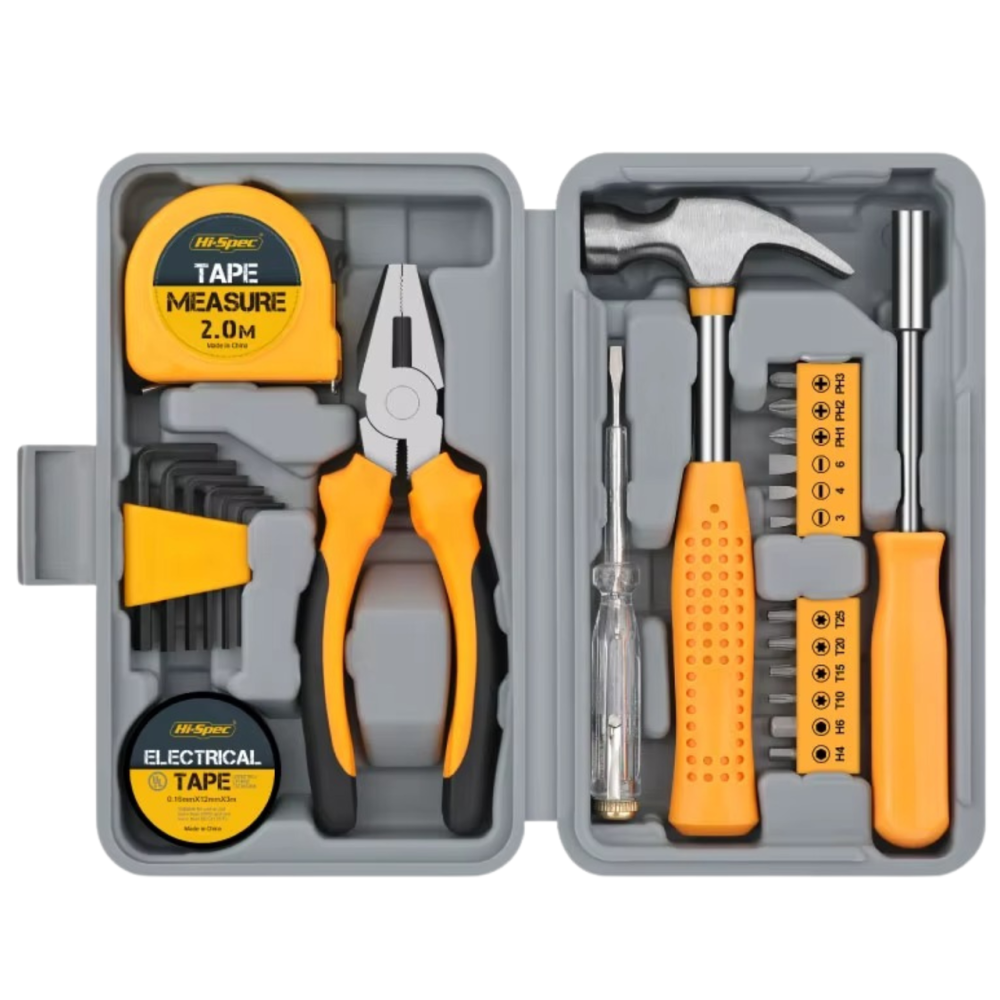 Набір інструментів для ремонту 24 шт: плоскогубці, викрутка, молоток, рулетка, індикатор напруги, шестигранники, ізоляційна Кам'янець-Подільський - фото 1