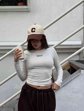 Жіночий стильний молодіжний лонгслів із написом турецький кулір Молочний, 44/46 Одеса