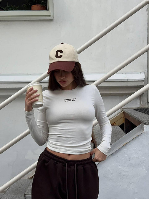 Жіночий стильний молодіжний лонгслів із написом турецький кулір Молочний, 44/46 Одеса - фото 2