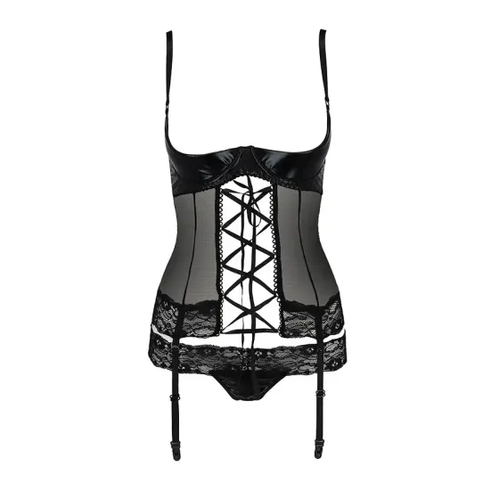 Корсет з відкритими грудьми Passion Exclusive NORTH CORSET XXL/XXXL, black, пажі, трусики, шнурівка Львов