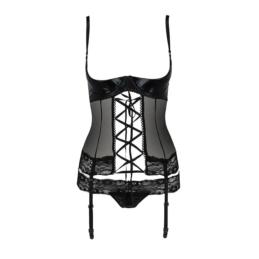 Корсет з відкритими грудьми Passion Exclusive NORTH CORSET XXL/XXXL, black, пажі, трусики, шнурівка Львов - изображение 5