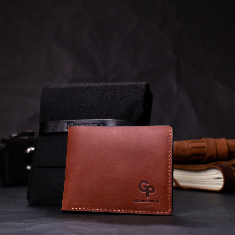 Компактный кошелек из натуральной кожи без застежки GRANDE PELLE 11661 Коричневый Киев - изображение 10