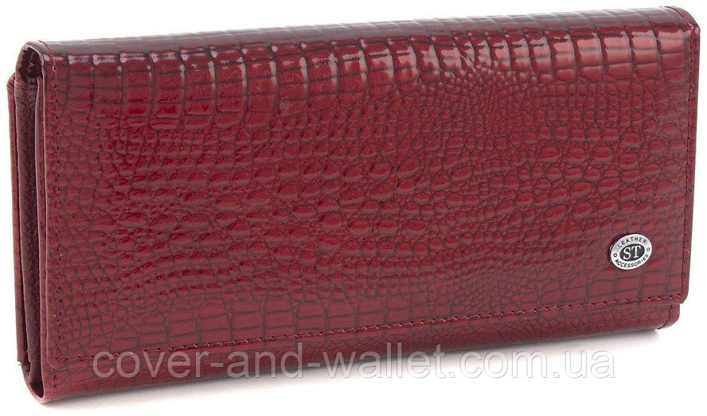 Бордовий лаковий жіночий гаманець для карток з натуральної шкіри ST Leather (S9001A) Київ - фото 2