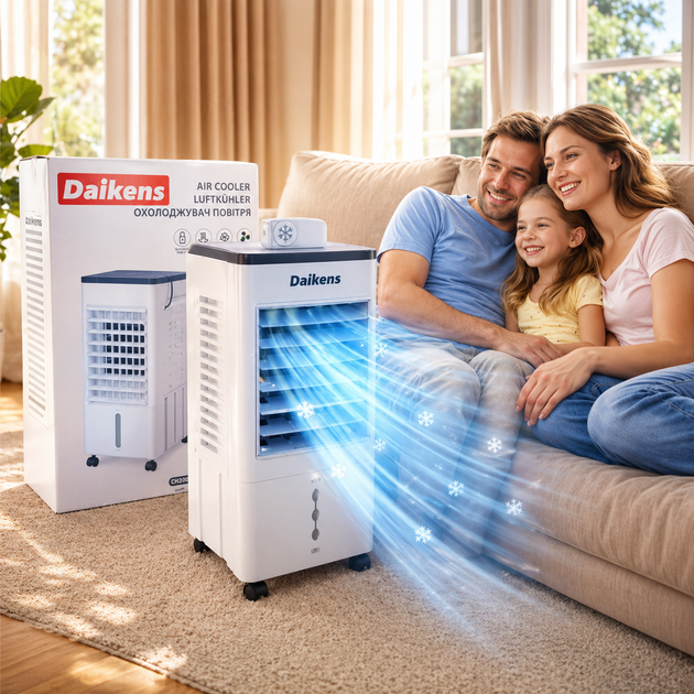 Охладитель воздуха напольный Daikens 3800W 10л увлажнитель вентилятор Белый Киев - изображение 7